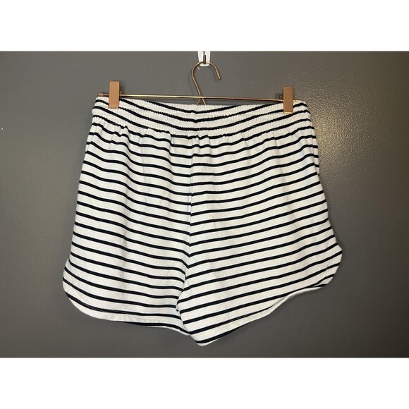 H&M Shorts Womens Medium White Black Striped Terry Lounge Drawstring Casual - Picture 2 of 4